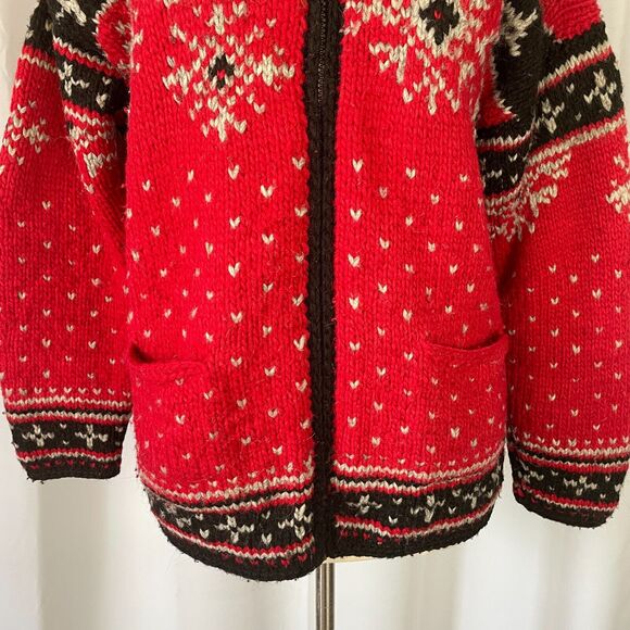 Paititi Woolens Co Full Zip Sweater Size Medium Red Fair Isle Alaska Chunky Knit - Picture 3 of 16